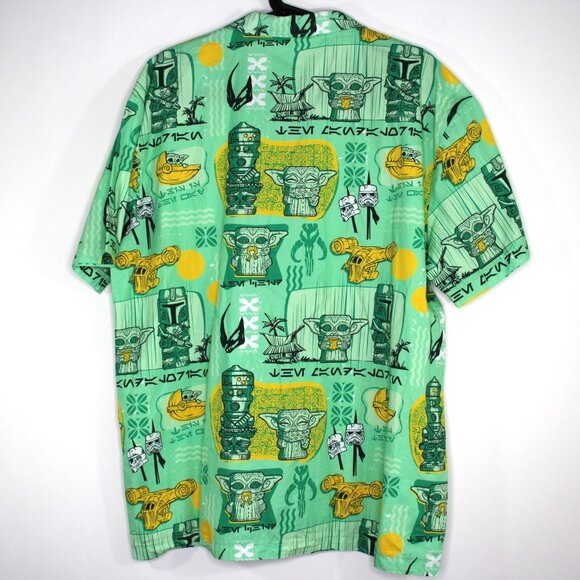 Geeki Tikis Mens Large Mandalorian Baby Yoda Aloha Button Up Hawaiian Shirt K575 - Picture 7 of 7